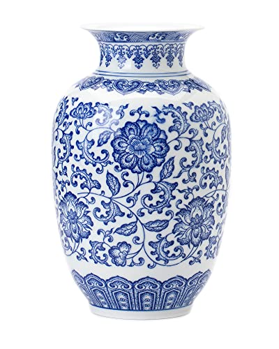 Blue Vase, Chinoiserie Vase, Ginger Jar Vase for Home Decor, Blue and White Porcelain Decor,9 "H