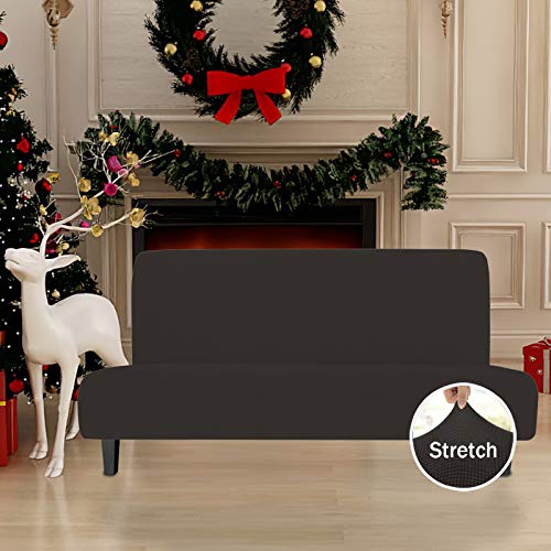 Easy-Going Stretch Futon Slipcover Armless Sofa Cover Furniture Protector Without Armrests Slipcover Soft with Elastic Bottom for Kids, Spandex Jacquard Fabric Small Checks(futon,Chocolate)