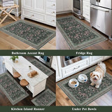 Kitchen Rugs 3 Piece Set, Washable Non-Slip Farmhouse Kitchen Mats for Hardwood Floor, Rustic Floral Boho Runner Rug for Sink,Entryway & Hallway & Bathroom (Dark/Green/Floral,2x3-2x4-2x5)