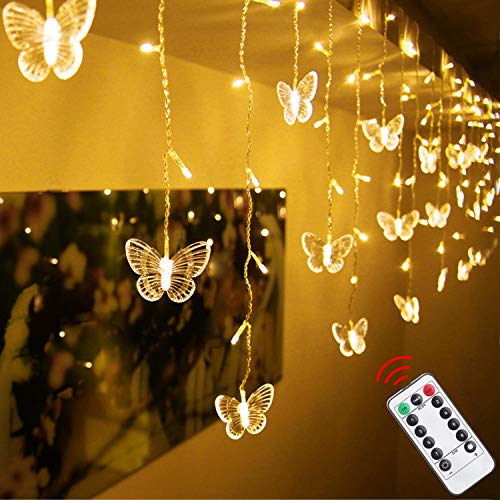 Butterfly Curtain Lights, 4.9ft 48 LED USB Window Fairy Lights 10 Butterflies 8 Modes Firefly Twinkle Timer String Lights with Remote for Room Bedroom Wall Ceiling Party Wedding Christmas
