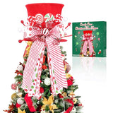 HMASYO Candy Cane Christmas Tree Topper, Velvet Red Tree Topper Hat with Candy Peppermint Bows Ribbon Ornament, Top Hat Christmas Tree Topper for Home Office Holiday Tree Decoration Xmas Gift