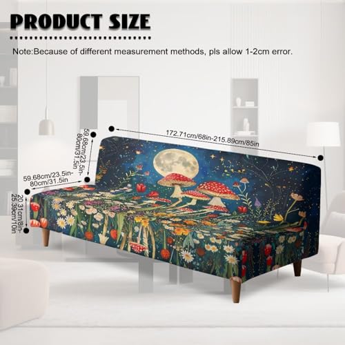 Mushroom Starry Night Futon Covers, Armless Sofa Covers, Stretch Sofa Bed Cover, Washable Futon Slipcover Furniture Protector for Kids, Pets, Dog and Cat