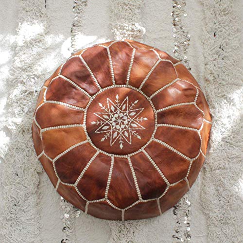 Ottoman Footstool Pouf Ottoman,Moroccan Footstool Unstuffed Leather Comfort Cushion Cover Round Bean Bag Chair Large Footrest Boho Decor-e 50x40cm(20x16inch)(A 50x40cm(20x16inch)
