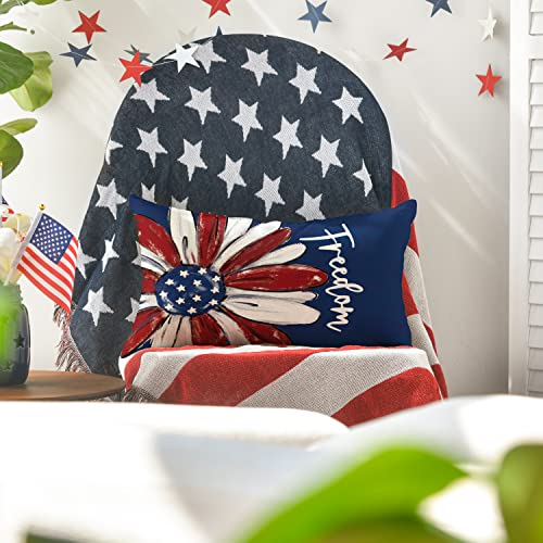 AVOIN colorlife 4th of July Freedom Throw Pillow Cover, 12 x 20 Inch Patriotic Memorial Day America Stars Blue Cushion Case for Sofa Couch