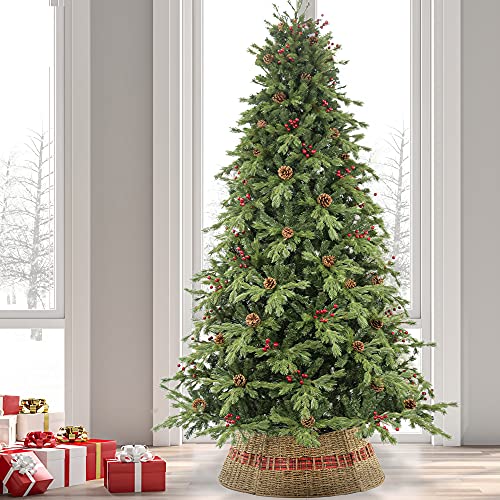 KI Store Christmas Tree Collar 28-Inch Red and Black Plaid Christmas Tree Decorations Alternative Tree Skirt Christmas Tree Ring
