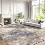 AMADA Washable 8'x10' Abstract Area Rug for Living Room Brown