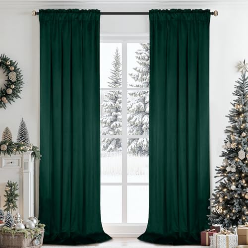 SimpleHome Dark Green Velvet Curtains 96 Inches for Living Room,Rod Pocket Luxury Blackout Velvet Curtains Thermal Insulated 2 Panels Room Darkening Drapes,W40 x L96