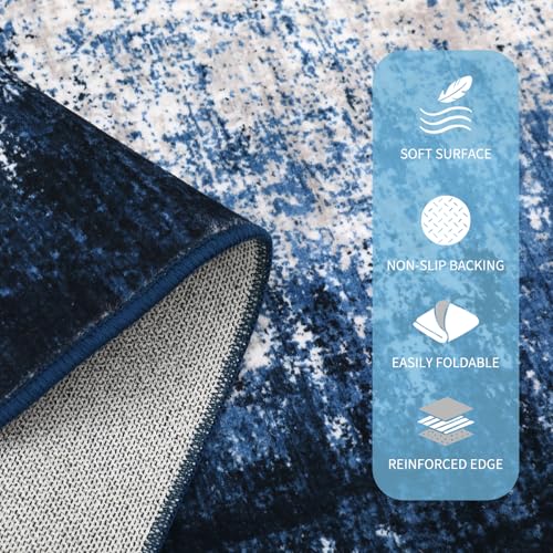 GarveeHome Entryway Rug 2.5x8 Washable Modern Abstract Small Blue