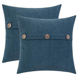 HWY 50 Blue Chenille Throw Pillow Covers 22x22 Inch Buttons Pack of 2