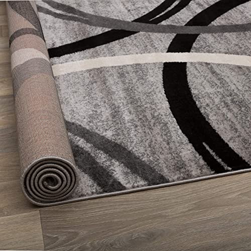 Rugshop Wavy Circles Fade-Resistant Living Room Runner Rug Gray 2' x 10'