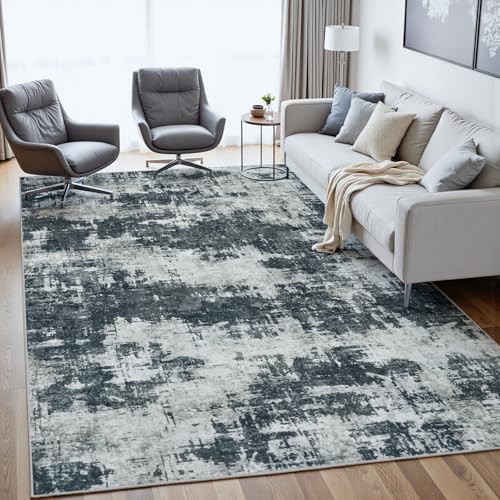 5x8 Area Rugs for Living Room: Washable Soft Black Abstract Bedroom Carpet