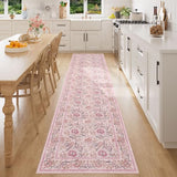 2.6x8 Runner Rug, Washable Vintage Floral Kitchen Runners Rug, Pink