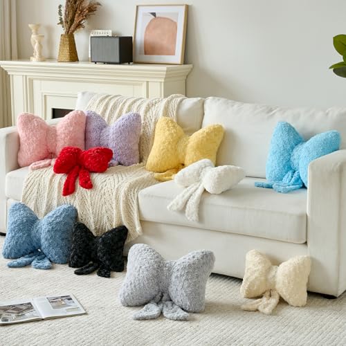 Bow Pillow, Decorative Bow Pillows with Soft Plush for Couch Bed, Bow Shaped Throw Pillow Room Decor for Bedroom, Bow Decorative Pillow for Living Room (White, Small-12 Inches)
