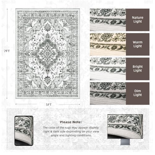 5x7 Washable Area Rug for Living Room, Light Grey