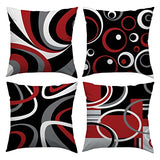 Red and Black Throw Pillow Covers 18x18 Set of 4,Grey Modern Abstract Pillowcases,Gray Geometric Circle Pattern Decor for Sofa Couch Living Room Bedroom Home Outdoor