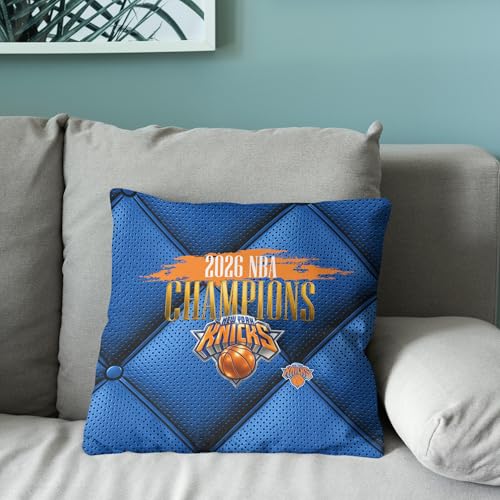 Northwest New York Knicks 2026 NBA Champions Double-Sided Printed Throw Pillow, Soft Decorative Polyester Fan Cushion, Couch Bed or Game Room Decor, 18 x 18 in