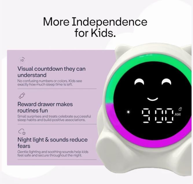 LIVEVIE Pali Kids Sleep Training Clock with Visual Countdown Ring, Reward Drawer, Night Light, Sound Machine, App Control, Custom Routines, Battery Backup, OK to Wake Toddler Alarm