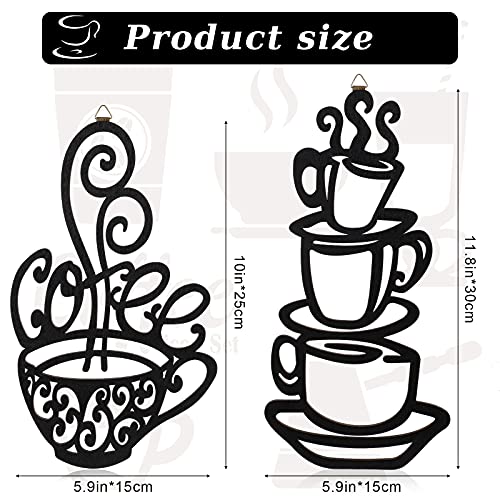 Jetec 2 Pieces Coffee Wall Decor Black Cup Silhouette Kitchen Wall Art Decor Coffee Bar Accessories