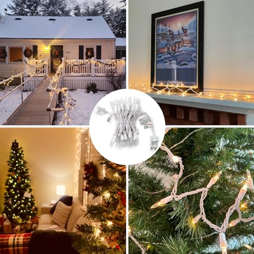 Christmas Lights Clear White 50 Count, 13ft Incandescent Mini String Lights Plug in Warm White with White Wire for Mantle Christmas Tree Indoor Outdoor Xmas Wedding Party Decorations
