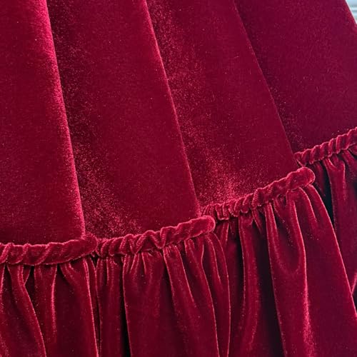Ruffled Velvet Christmas Tree Skirt with Foam Padding, Nylon Backing and Lace-Up Tie Closure (Burgundy, 72-Inch)