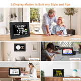 SSINI Digital Calendar Dementia Alarm Clock with Day and Date for Elderly - 15 Alarms 5 Colors Display Large Display Alzheimers Clock Large Digital Clock for Seniors (7in Black)