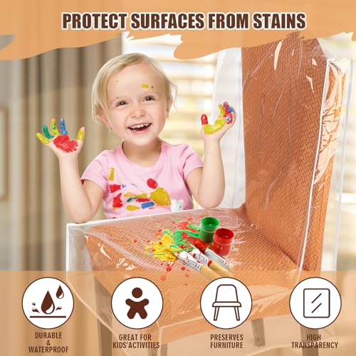 Dining Chair Covers, Waterproof Chair Covers - 4 Pack Clear Plastic Seat Chair Protector for Kitchen Keep Your Chair Away from Water Dust Stain and Pet Claws W/21 x D/18 Fits 16-23" (4)