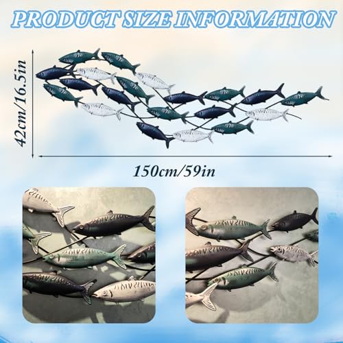 edaknez Metal Fish Wall Art, Large Fish Wall Decor for Living Room Bedroom, School of Fishing Wall Art Decor, Coastal Nautical Ocean Wall Decoration Home Decor (A 59 inch x 16 inch)