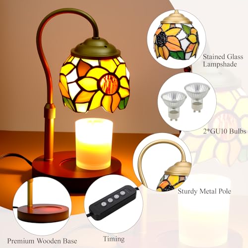 Candle Warmer Lamp - Electric Candle Lamps Timer Dimmer, Sunflower Tiffany Style Stained Glass Candle Warming Lamp Compatible with Jar Candles Valentine Birthday Gifts for Mom Friend Wax Melt Warmer