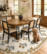Beige 6x9 Washable Scalloped Oval Rug - Boho Floral Living Room Rug