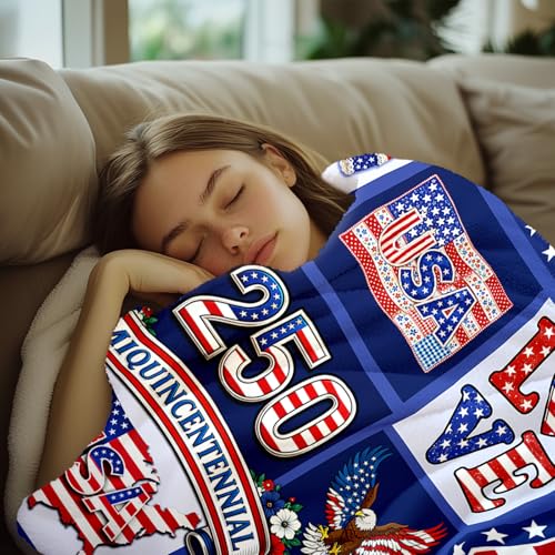 250th Anniversary Decoration, 250th America Birthday Blanket 50"X60", 250 Years Patriotic Throw Blankets for Sofa Couch Room Bed, 1776-2026 Flag Commemorative Independence Gift