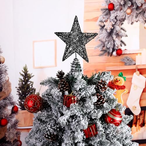 URATOT Glittered Christmas Tree Topper Metal Christmas Treetop Hallow Wire Star Topper for Christmas Home Decoration (8 inches, Black)