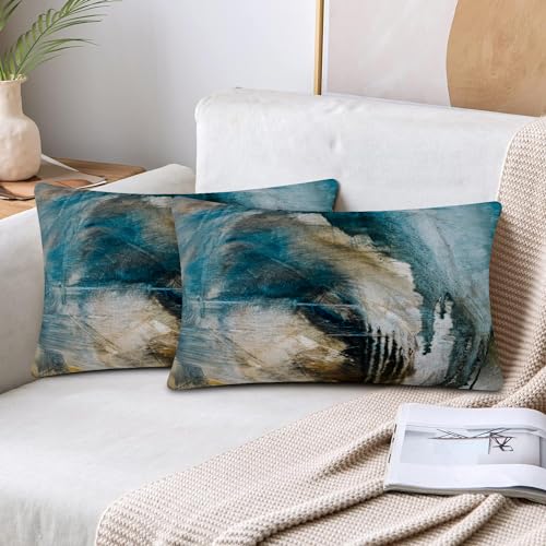 Throw Pillow Covers for Couch, 20x12 Inch, 2 Pack, Black Teal