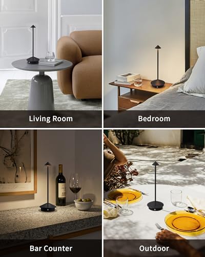 Modern Cordless Table Lamp Set of 2, Portable LED Desk Lamps, 5000mAh Rechargeable Battery Operated Lighting for Bedroom Dining Room Restaurant Coffee Shop Camping Night Light (Black)