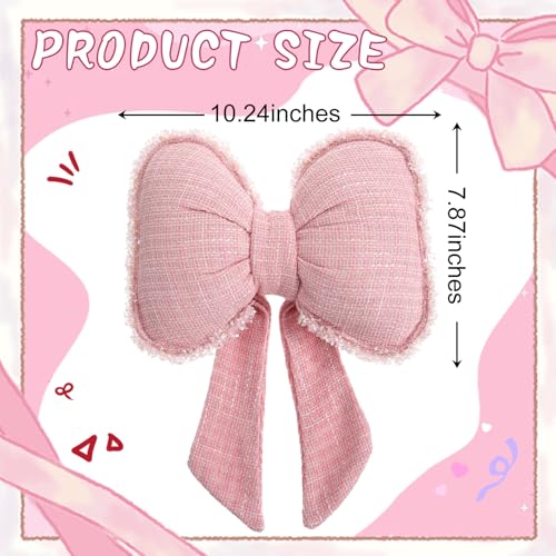 Kathfly Pink Bow Pillow Soft Bow Shaped Throw Pillows Decorative Cute Cushion Aesthetic Home Decor for Room Bed Sofa Couch(Lace Trim,Polyester)