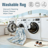 5x7 Area Rugs for Living Room: Washable Soft Blue Abstract Bedroom Carpet
