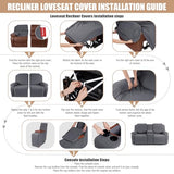 VANSOFY Recliner Loveseat Cover with Middle Console Stretch Reclining Sofa Slipcover for 2 Seat Jacquard Reclining Couch Sofa Covers Furniture Protector with Elastic Straps Bottom (Dark Gray)