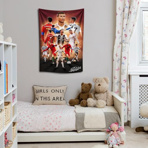 IDOLUSTER Soccer Superstar Cristiano Ronaldo Signed Wall Tapestry Poster For Kids Fans Bedroom Wall Hanging Decoration-Ronaldo Tapestry For Teen Boy Birthday Party Gifts-70x100CM