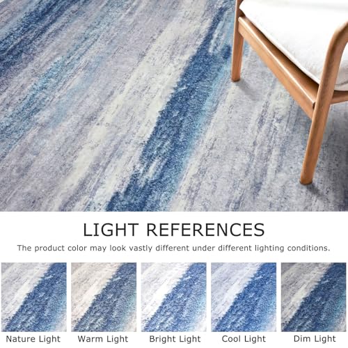 KOZYFLY 3x5 Rug Modern Ombre Living Room Area Rug, Washable Rugs for Bedroom Non-Slip Soft Stain Resistant Striped, Print Blue/Grey/Beige Abstract Carpet for Living/Laundry/Kid Room