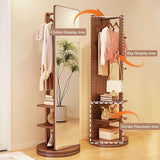Floor-Standing Solid Wood Rotating Coat Rack，360° Rotating Wood Coat Rack with Full Length Mirror 2 in 1 Floor Mirrors and Coat Rack for Living Room Bedroom and Cloakroom