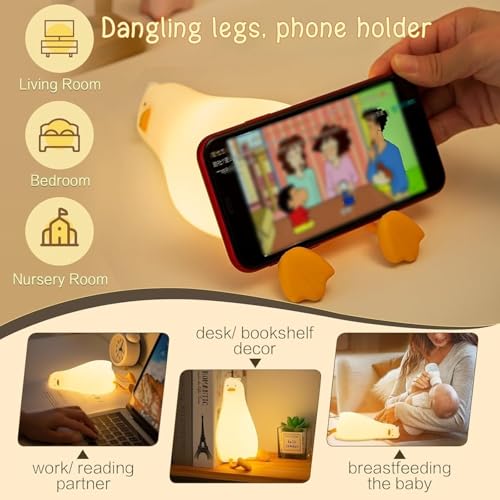 Existential Crisis Duck Lamp, Squishy Kid Cute Lying Flat Duck Night Light, Rechargeable Ducky Lay Touch Lamp, College White Elephant Gifts, Boy Girl Fun Birthday Gift, Safe Silicone Decor