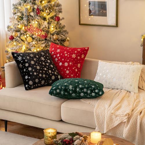 MIULEE Christmas Decorations Pillow Covers 20x20 Green Silver Snowflake