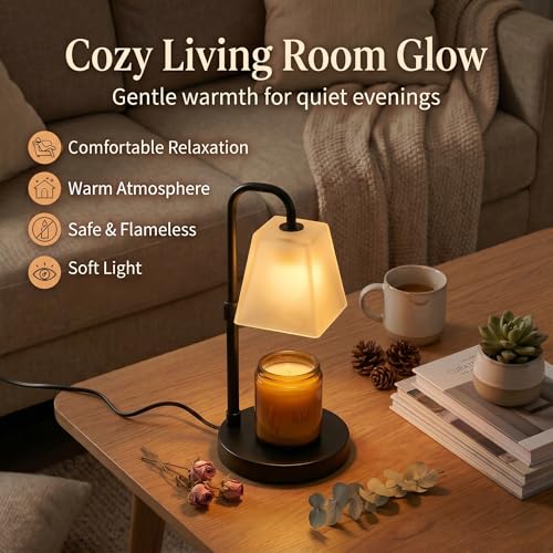 JIMEI Candle Warmer Lamp with Timer Electric Wax Warmer for Scented Wax Melt Warmer Melter for Jar Candles Dimmable Adjustable Height Gifts for Women Mom House Warming Frossted Glass Black