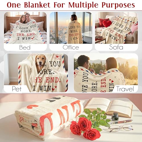 WRAPIX Anniversary Couple Gifts for Men Women - I Love You More Soft Fleece Throw Blanket 50x60 in - Anniversary Wedding Gifts for Him Her, Birthday Romantic Gift for Girlfriend Boyfriend Wife Husband