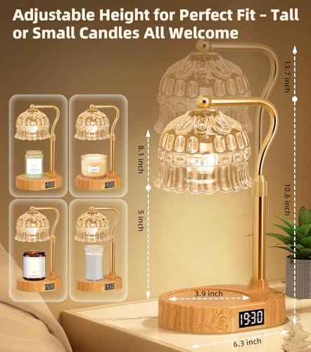 Candle Warmer Lamp with Timer | Adjustable Height & Dimmable | Base Control with GU10 Heating Bulb | Stylish Flameless Wax Melter for Large Jar Candles | Ideal Gift for Home Room Decor