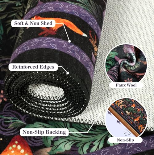 nesrt Animal Print Runner Rugs for Hallway 3x10ft Non Slip, Washable Fantasy Jungle Fox Kitchen Runners, Long Fantasy Floor Carpet for Entryway Doorway Laundry Room Decor (Black)