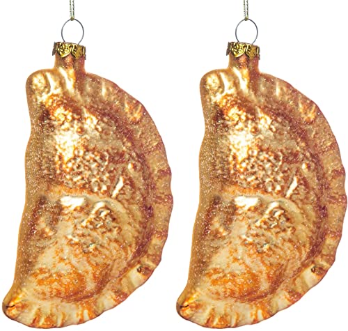 2 Pack Hand Blown Glass Pierogi Ornament, Premium Polish Food Christmas Ornaments for Christmas Tree, Hand Painted Glass Polish Pierogi Dumpling Ornament