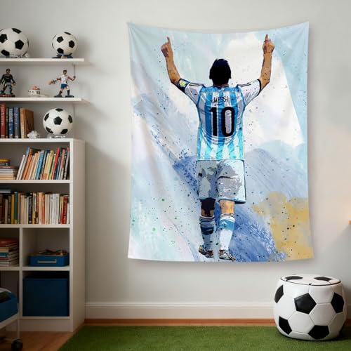 NASKY Lionel Messi World Cup Soccer Superstar Wall Tapestry: HD Fade-Resistant Polyester with 4 Corner Grommets - Hanging Poster for Boys’ Bedroom & Fan Decor, 35.4 x 47.2 Inches (White)