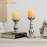 Nuptio Pillar Candle Holders Metal Candle Holder Ideal for 3 inches Candles, Silver Candle Holder for Living Room, Gardens, Spa, Aromatherapy, Incense Cones, Wedding, Party, 2 Pcs