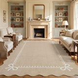 Garvee Scalloped Bow Rug for Living Room Washable Solid Camel 5x7 Area Rugs