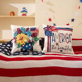 Hongsome 4th of July Decor-Throw Pillow Covers 18x18in Set of 4,Patriotic Linen Pillow Case for Independence Day,Memorial Day,Veteran's Day,USA,American Summer Outdoor Red White Blue Decorations